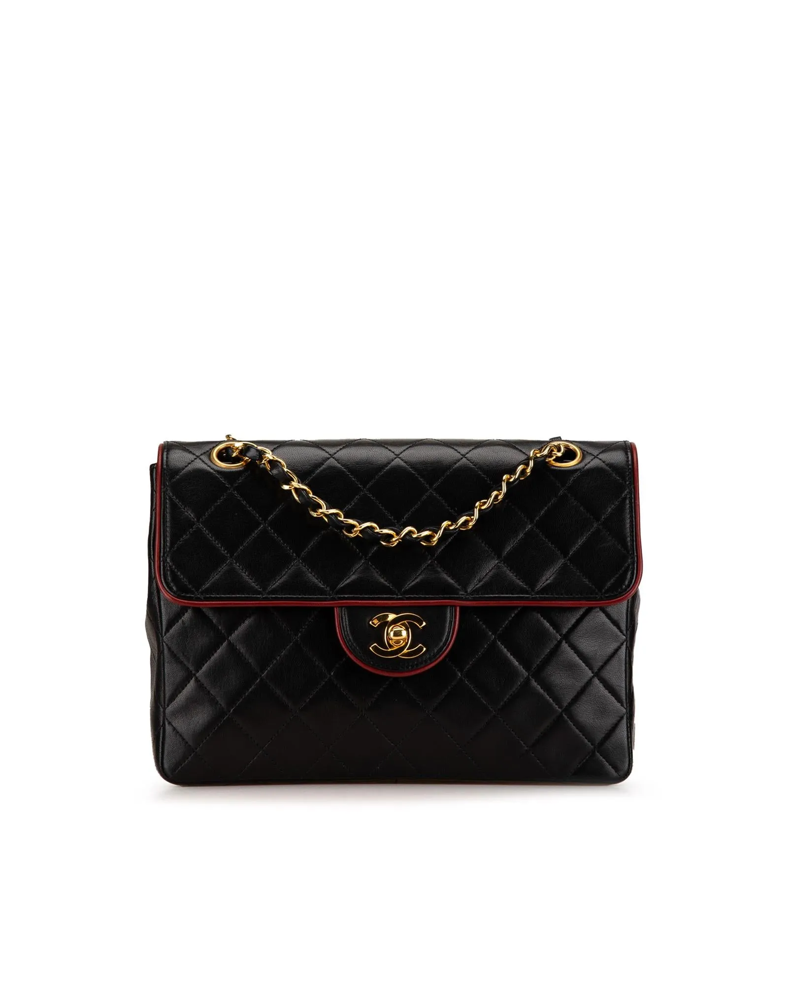 Bicolor Quilted Lambskin Single Flap Shoulder Bag with Chain Straps and Twist Lock Closure