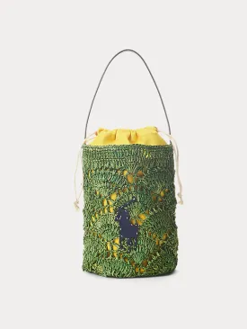 Big pony raffia small bucket bag