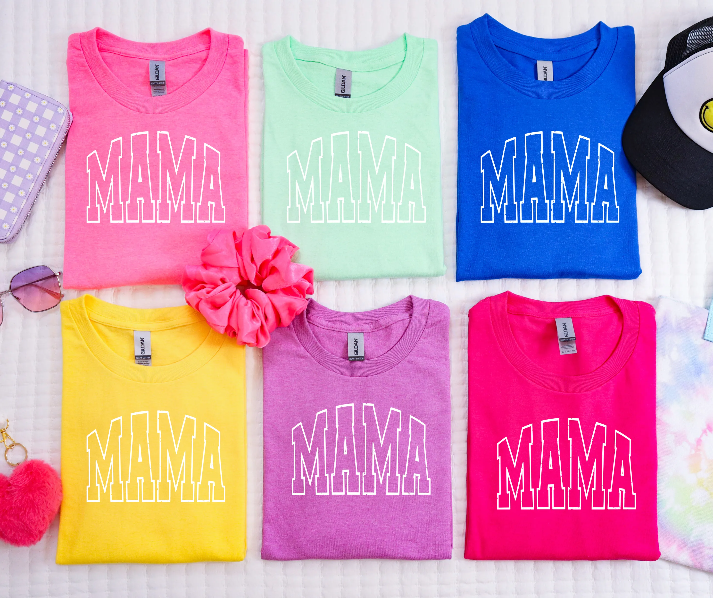 Bight Colored Varity Mama Outlined Graphic Tees