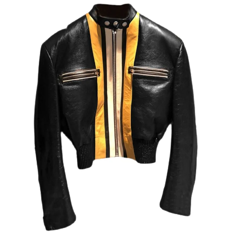 Biker Girl Womens Short Patchwork Faux Leather Jackets for Women