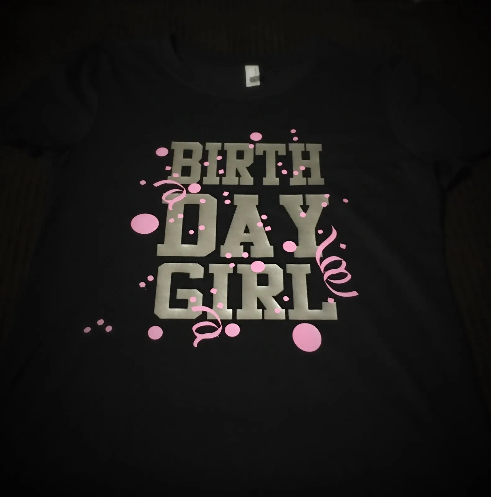 Birthday Girl T-Shirt (Black with Silver and Light Pink Graphics)