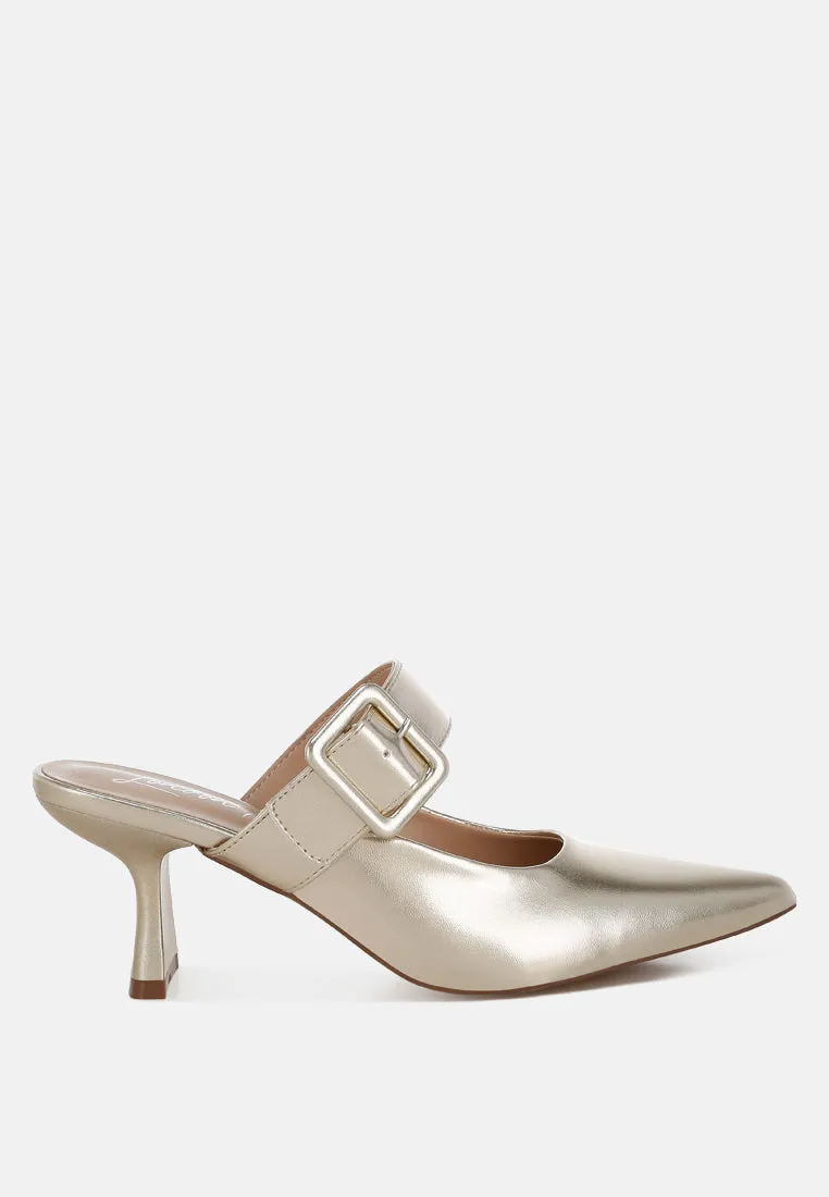 Bismi Large Buckle Kitten Heel Mules