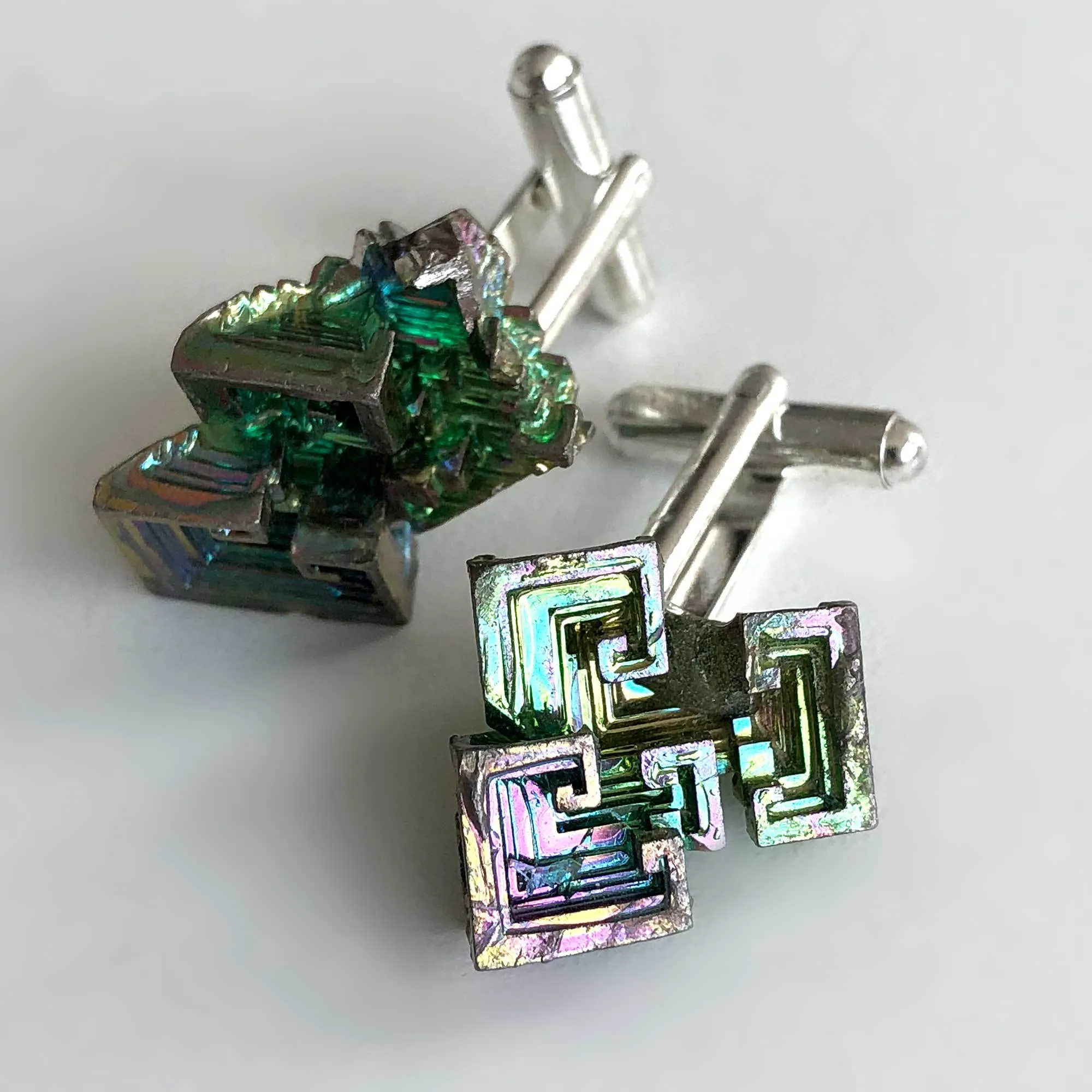 Bismuth Cufflinks, raw stone geometric crystal cuff links