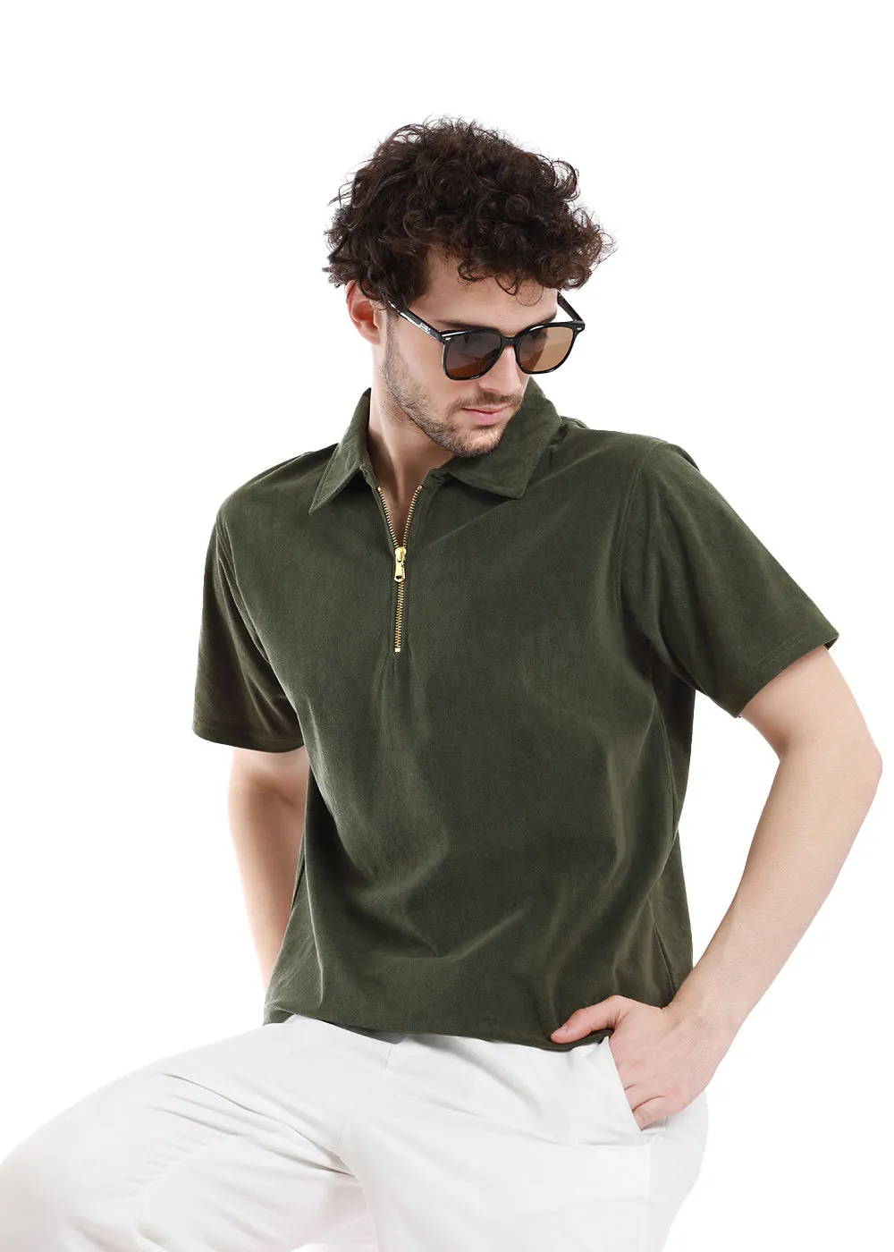 Bistro Green Zip polo T-shirt