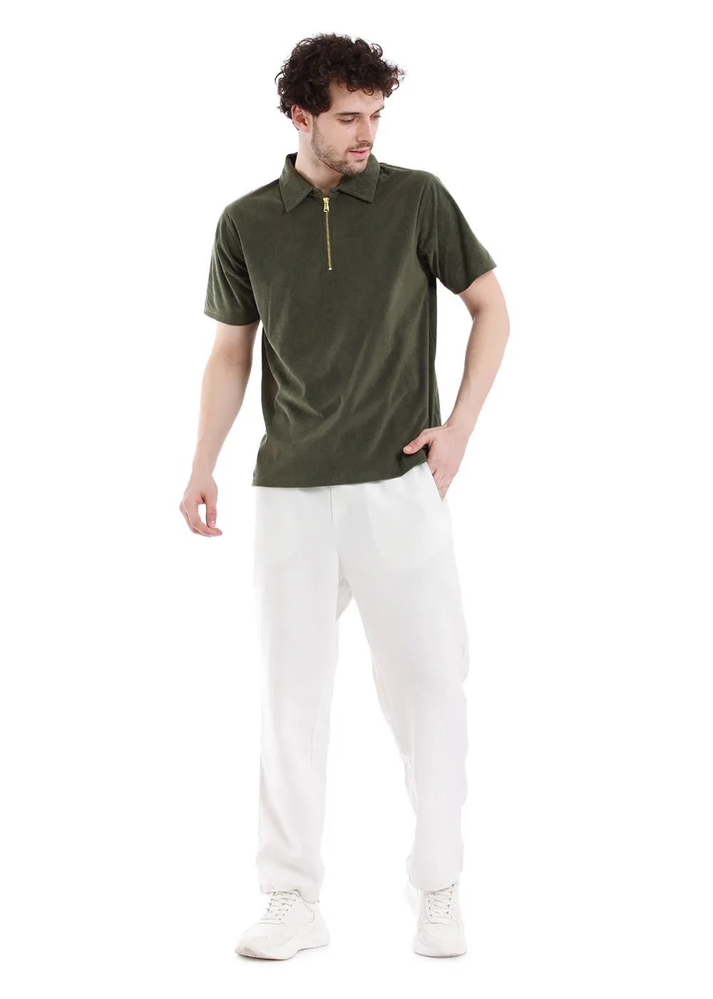 Bistro Green Zip polo T-shirt