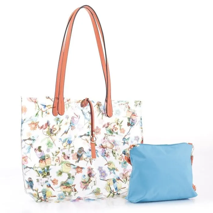 BJ5695S Spring Blue Bird Clear Plastic Tote Bag-in-a-Bag