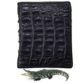 Black Alligator Horn Back Skin Bifold Vertical Wallet For Men | Handmade Crocodile Leather Wallet RFID Blocking | VL5712