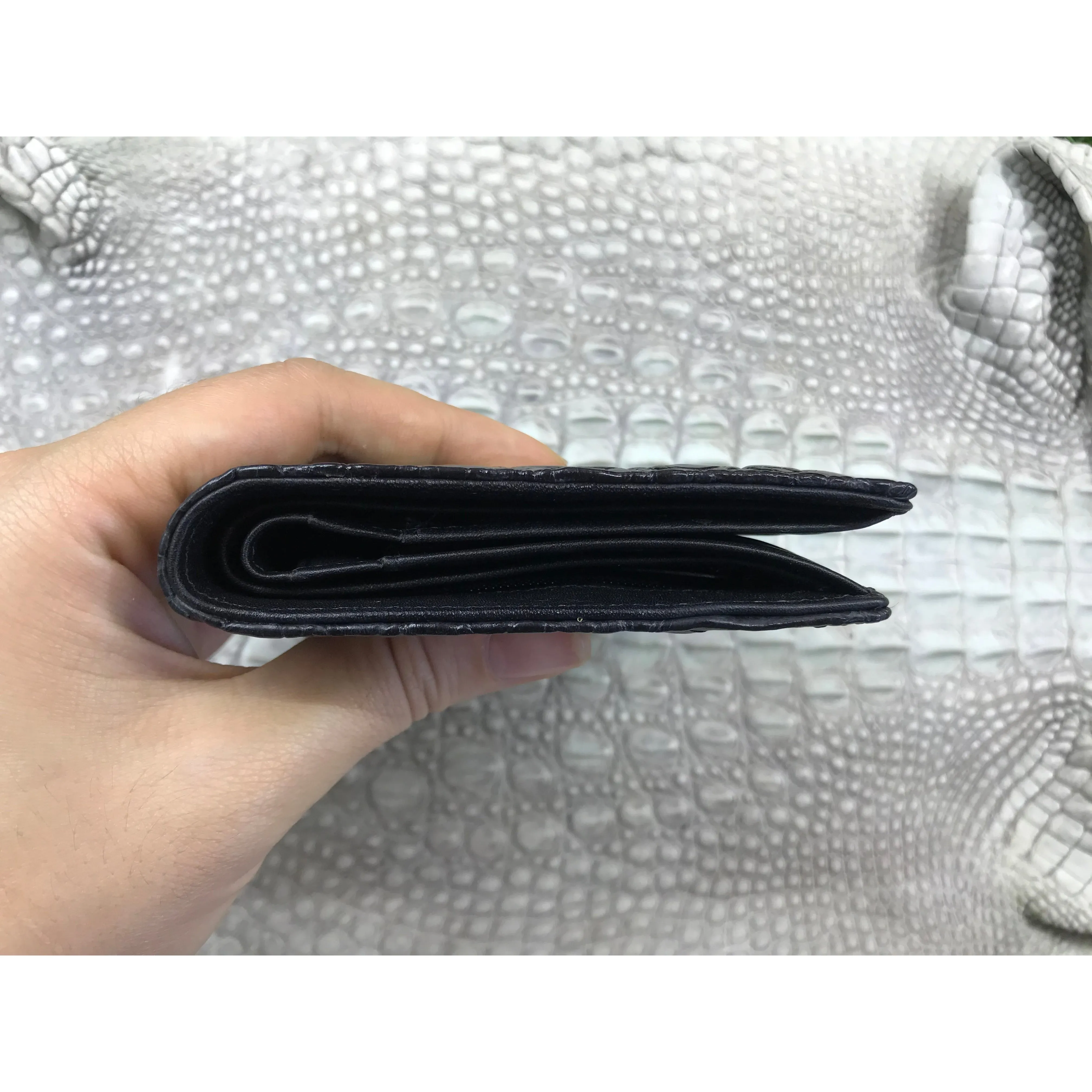 Black Alligator Skin Bifold Vertical Wallet For Men | Handmade Crocodile Leather Wallet RFID Blocking | VL5683