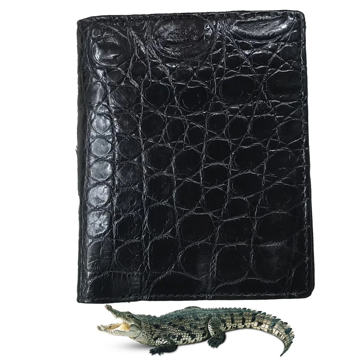 Black Alligator Skin Bifold Vertical Wallet For Men | Handmade Crocodile Leather Wallet RFID Blocking | VL5683