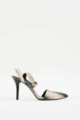 Black & Beige Textured Leather Lovisa Heel