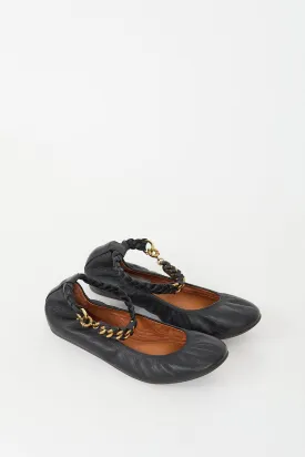 Black & Gold Leather Braided Strap Ballet Flat