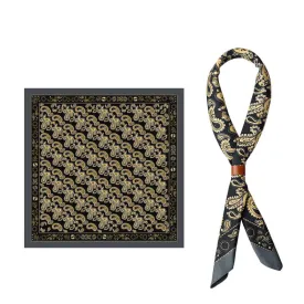 Black & Gold Luxurious Paisley Square Scarf