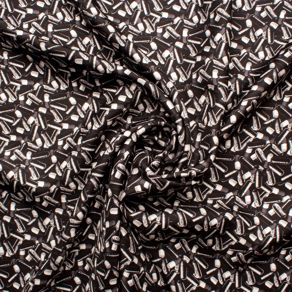 Black & Grey Pill Printed Silk Twill Fabric