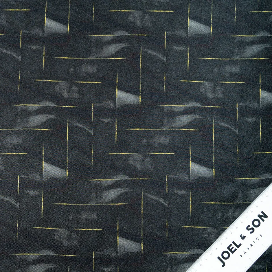 Black & Yellow Printed Pure Silk Twill