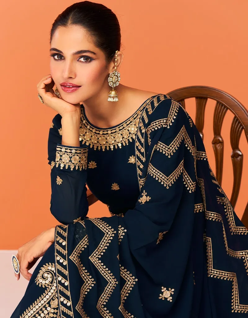 Black Anarkali style Anarkali Semi-Stitched Suits