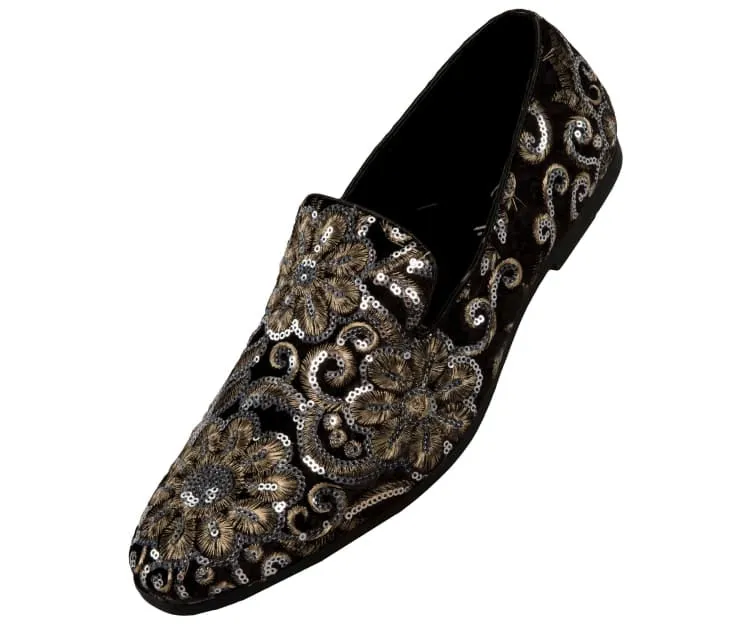 Black and Gold Sequin Loafers Luxury Design Men's Slip-on Dress Shoes