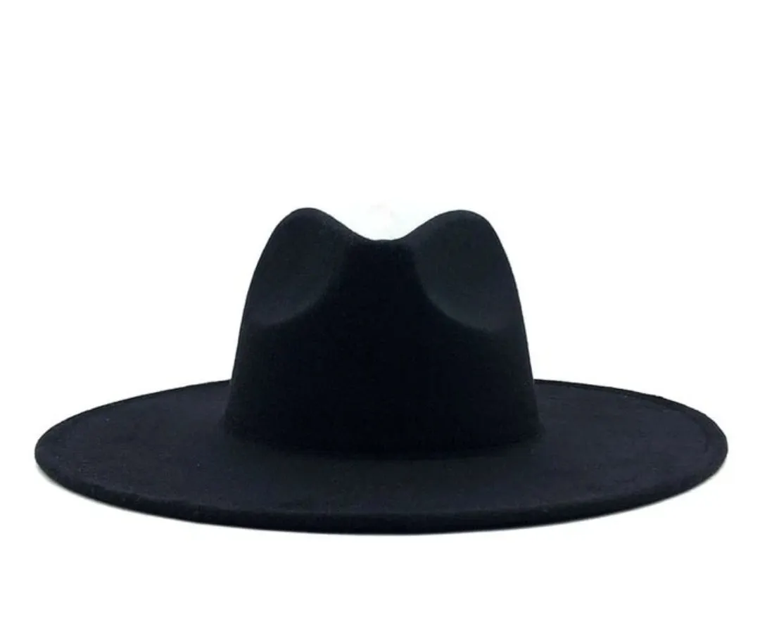 BLACK AND RED WIDE BRIM FEDORA HAT