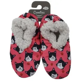 BLACK AND WHITE CAT SLIPPERS