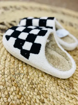 black and white checker slipper