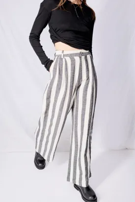 Black and White Linen Wide Leg Trousers