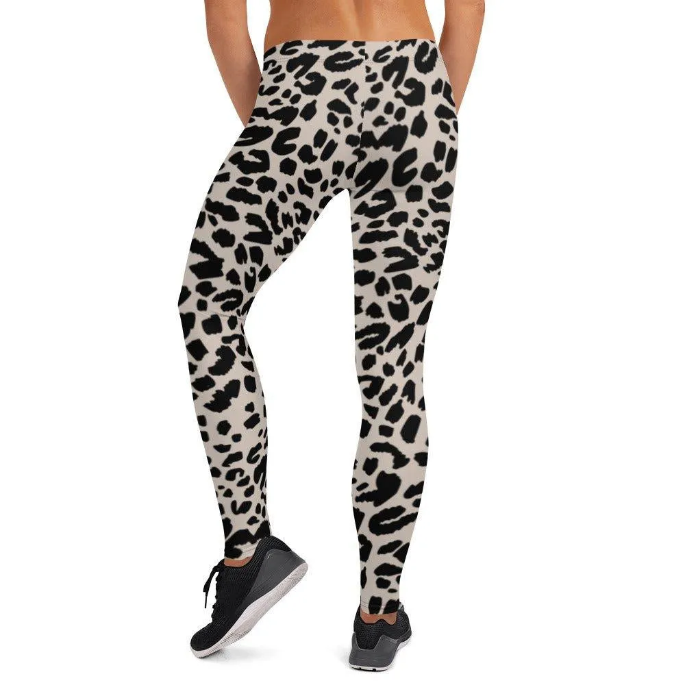 Black Animal Print Women's Mid-Rise Leggings