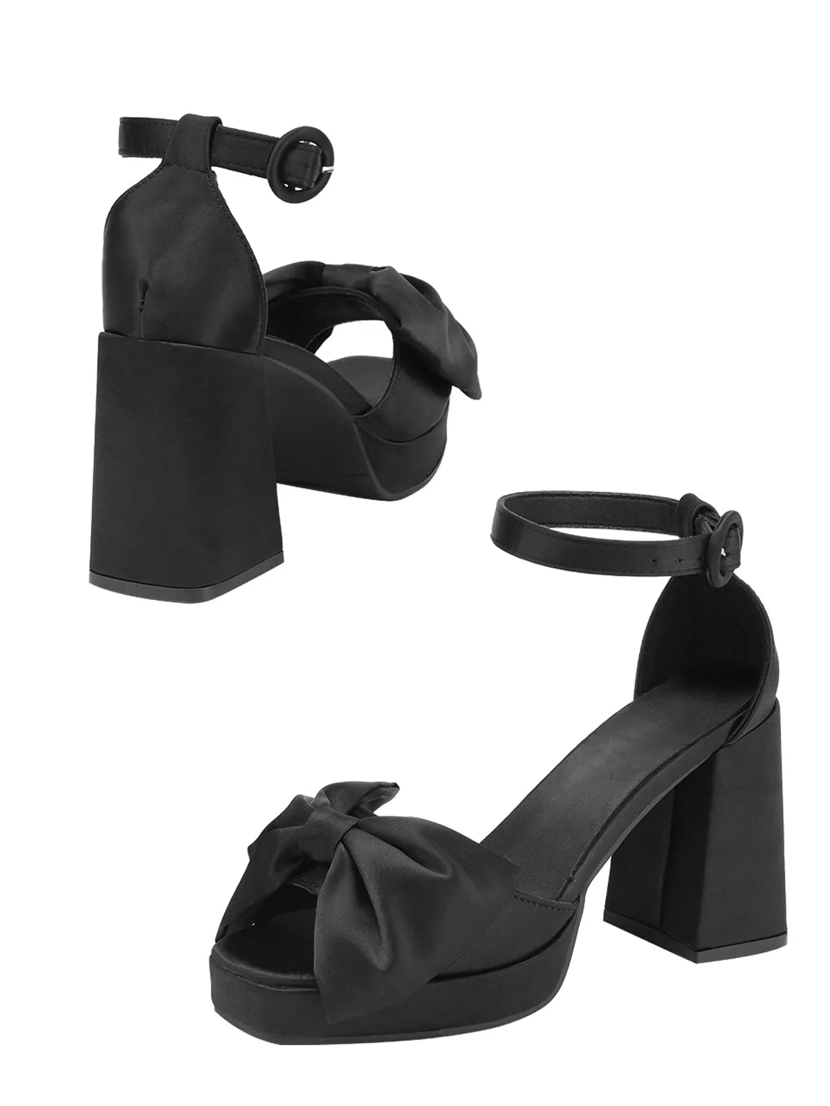 Black Bandage Bow Buckled High Heel Sandals