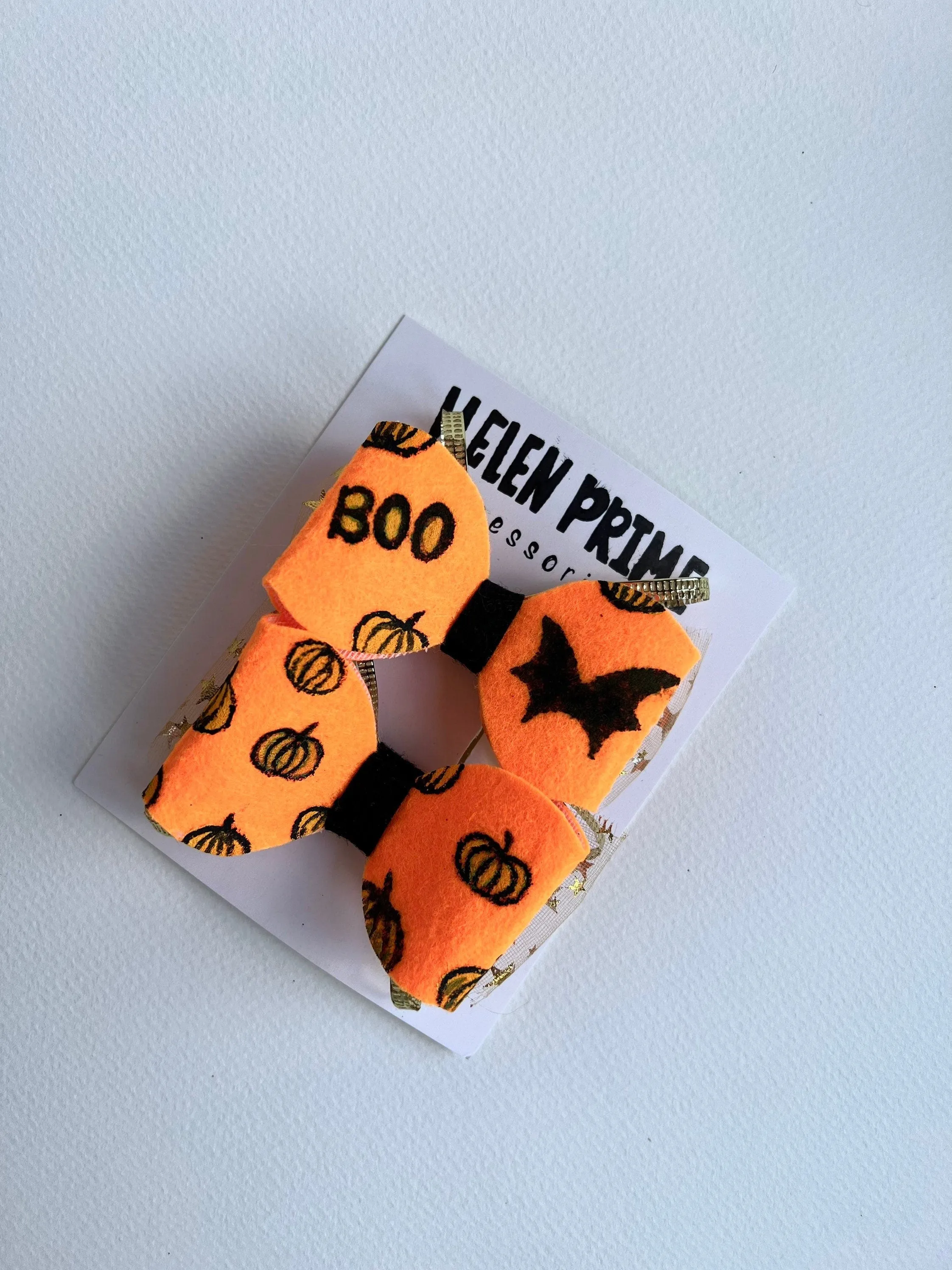 Black Bats Bows Orange Halloween Hair Bow Set with Felt Hand Painted Pumpkins Pigtail Bows Pinwheel Baby Bow Hello 1st Grade Accessories