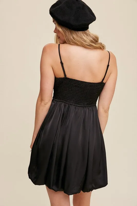 Black Bow Tie Mini Satin Dress