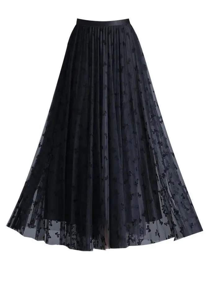 Black Butterfly Tulle A Line Skirts Wear On Both Sides Spring HA1032