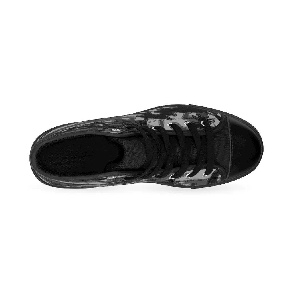 Black Camo Women's Sneakers, Grey Army Print Designer High-top Sneakers Tennis Shoes (US Size: 6-12)