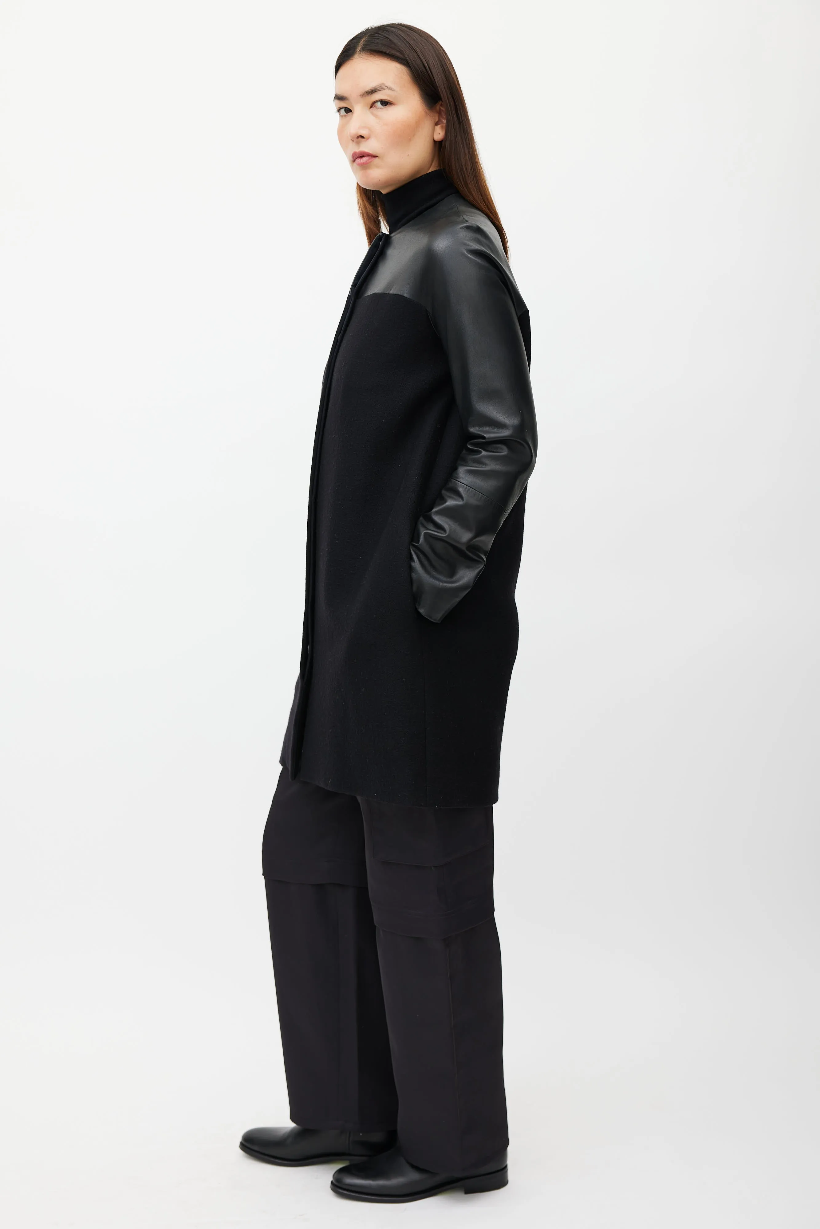 Black Cashmere Leather Coat