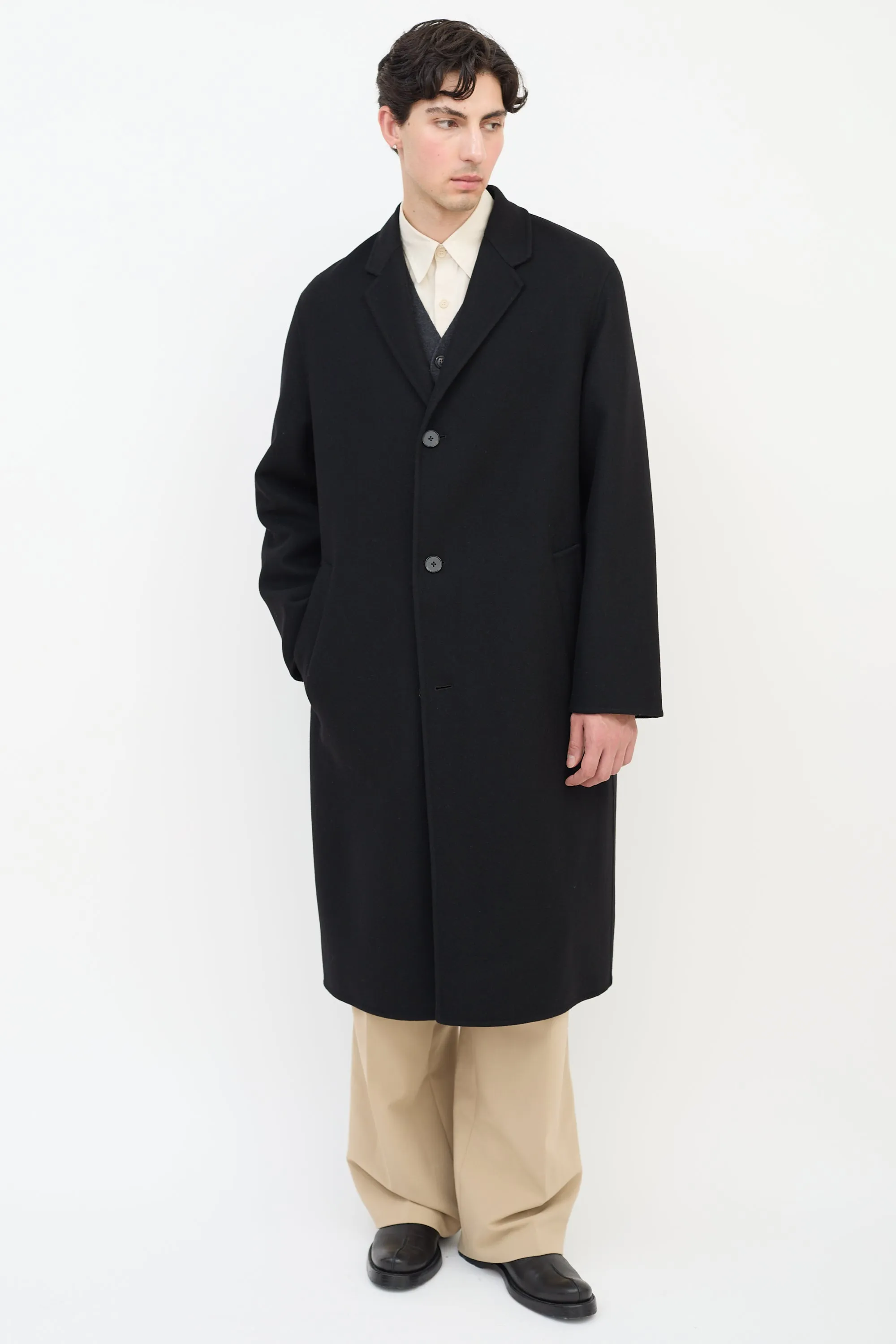 Black Cashmere Two Pocket Coat