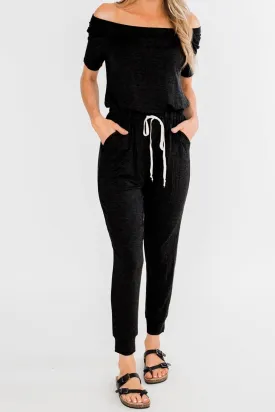 Black Casual Drawstring Jogger Jumpsuit