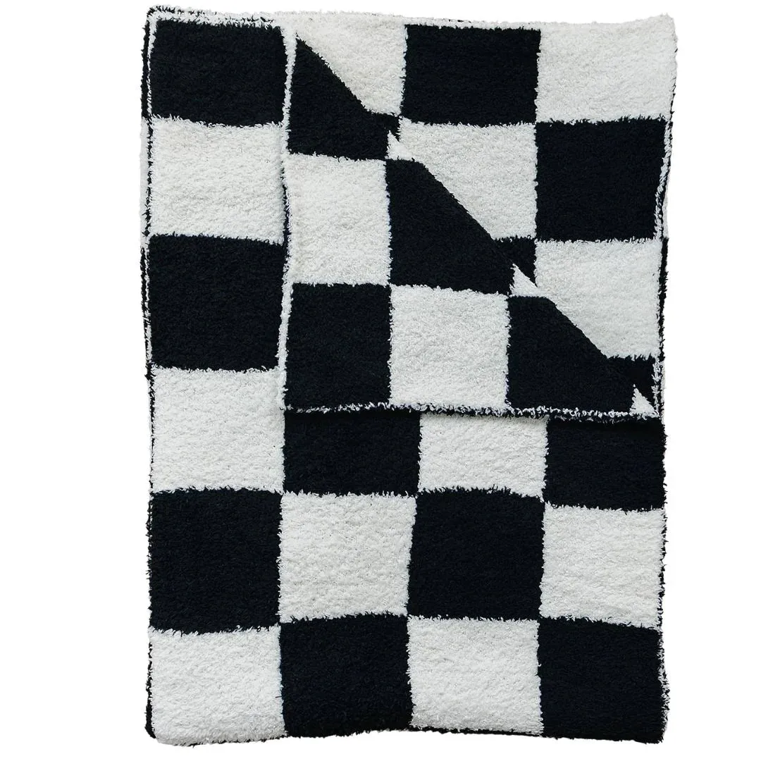 Black Checkered Plush Blanket | Child/Adult