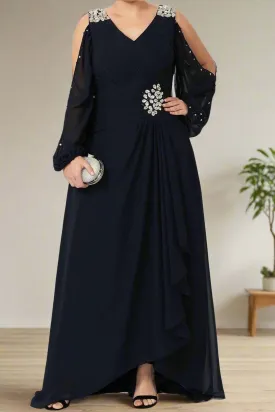 Black Chiffon A-Line Mother of The Bride Dresses with Rhinestones