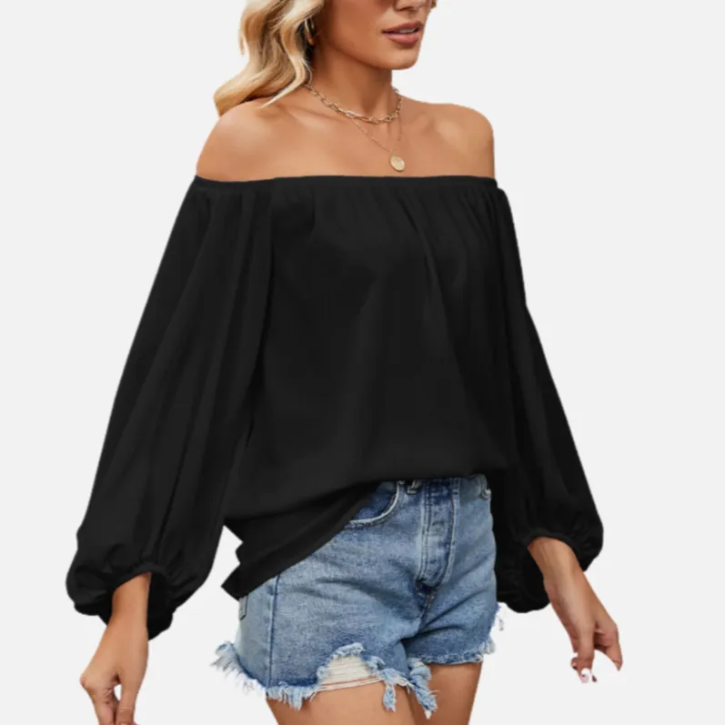 Black Chiffon Blouse Off Shoulder