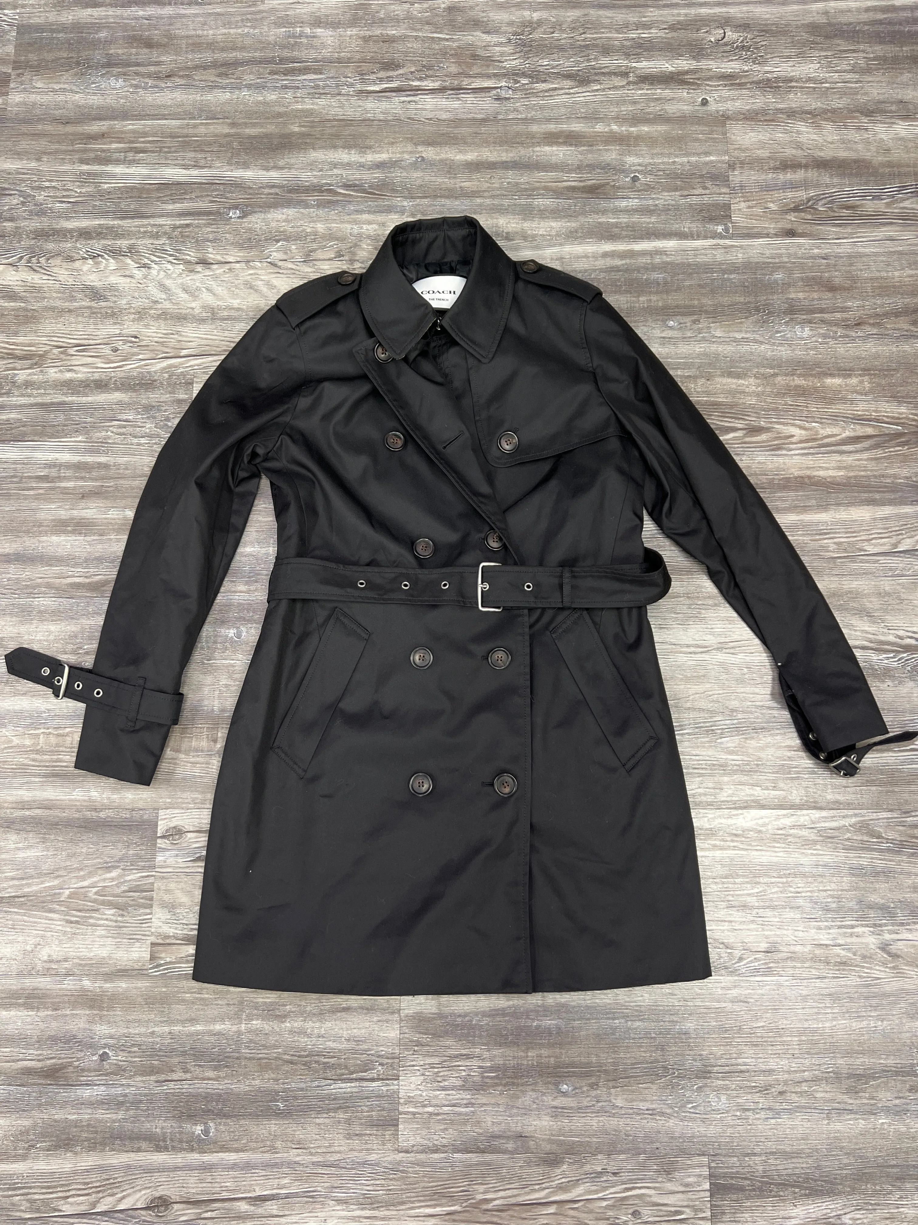 Black Coat Trench Coat Designer Coach, Size M