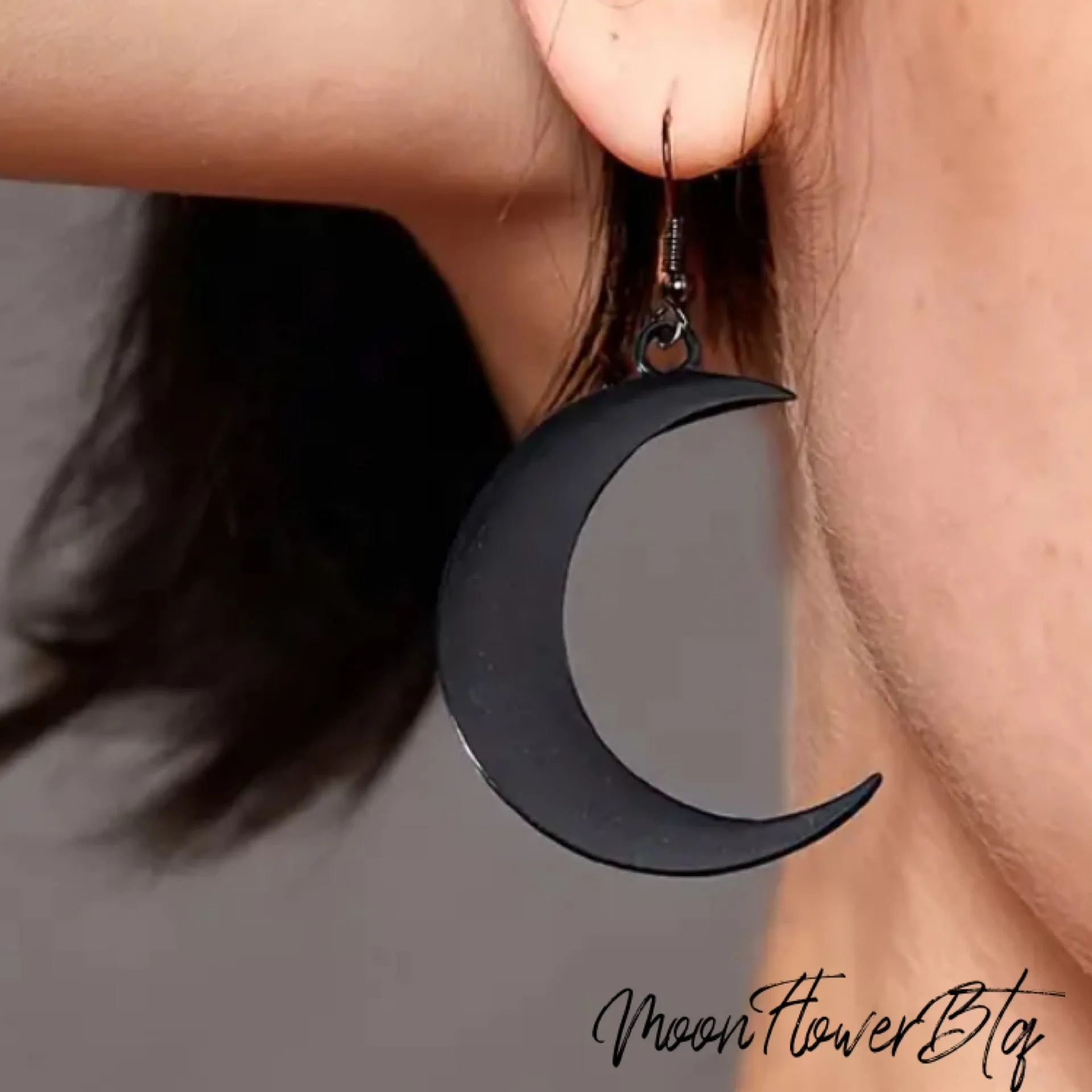 Black Crescent Moon Dangle Earrings