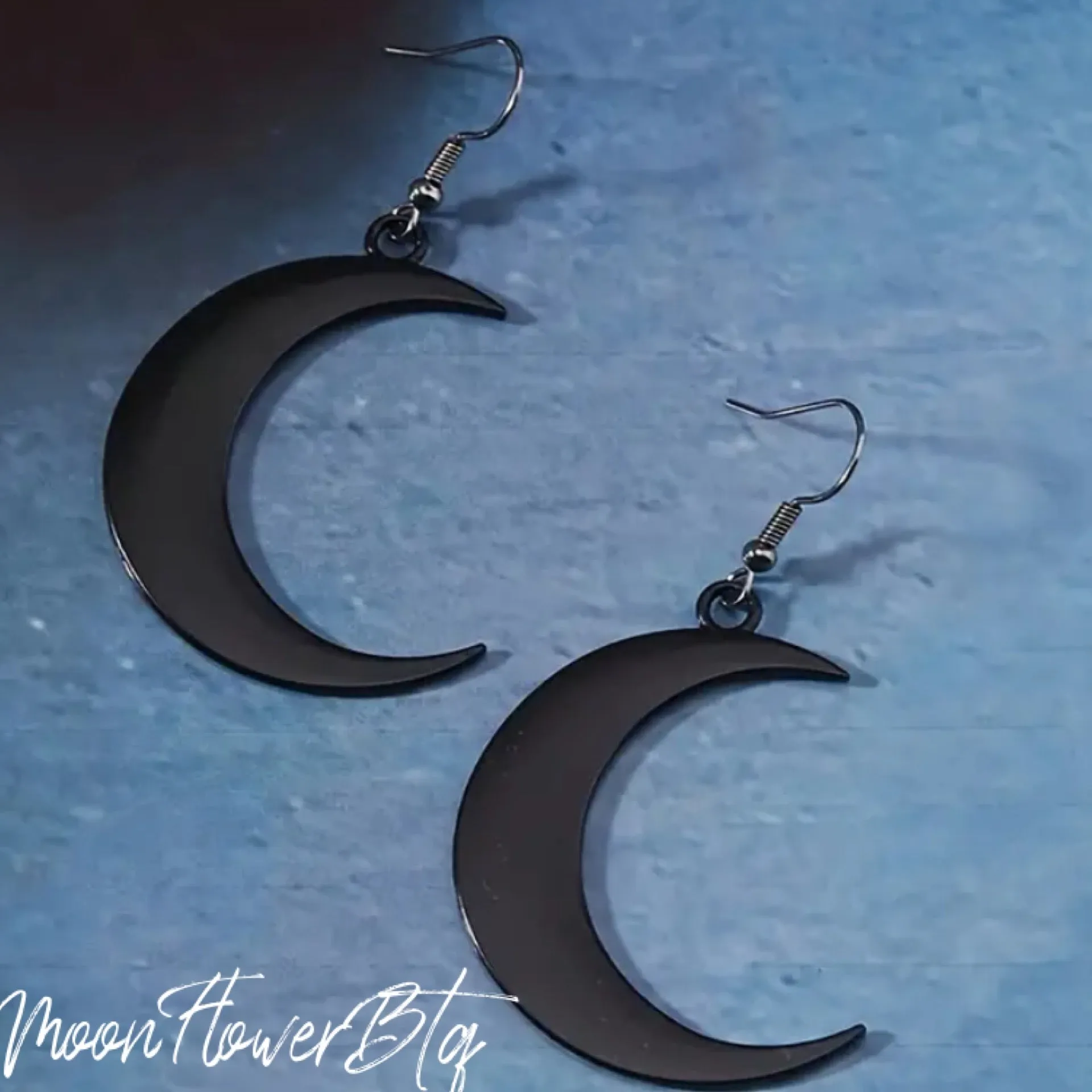 Black Crescent Moon Dangle Earrings