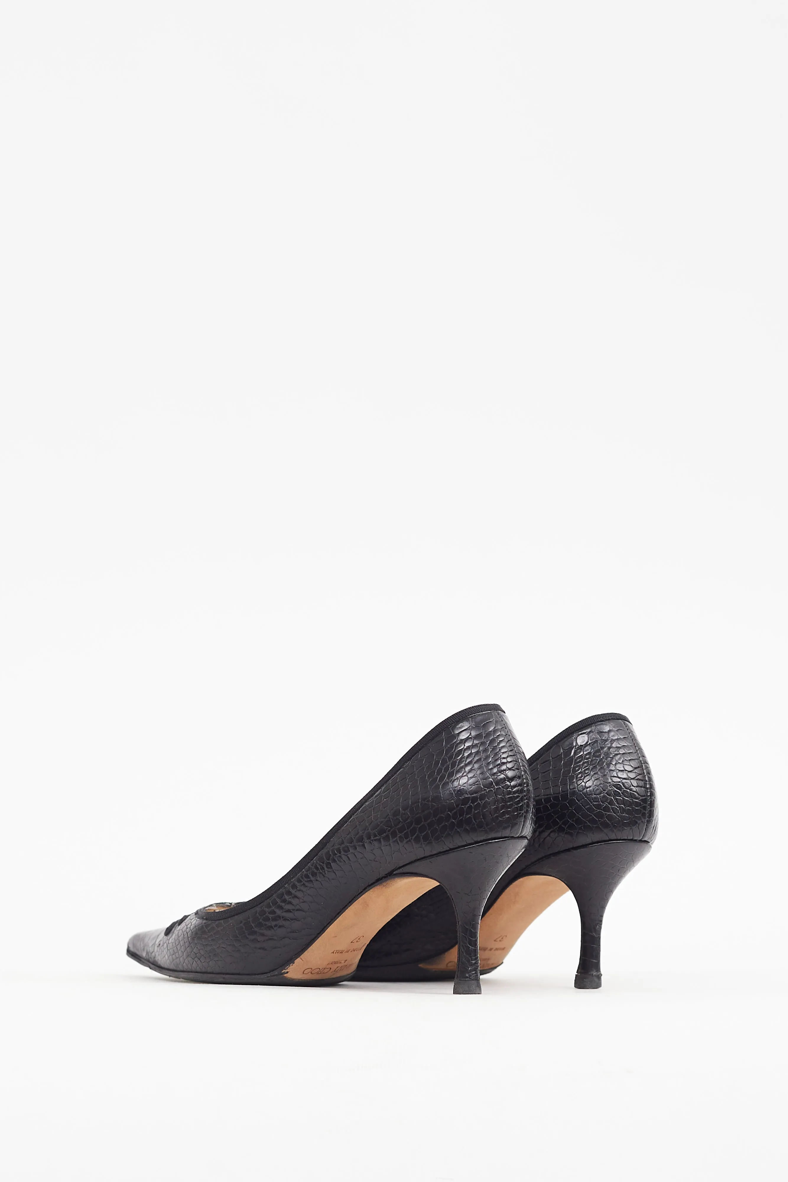 Black Embossed Leather Latticed Pump