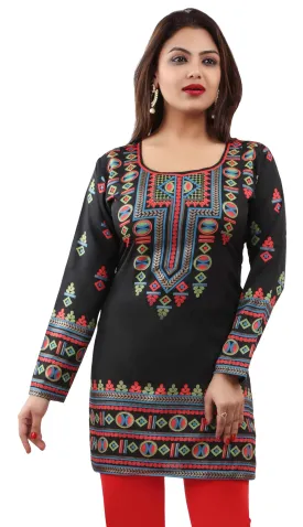 Black Ethnic Kurti for Women – Vibrant Short Kurti Design