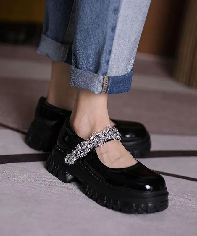 Black Flat Shoes Buckle Strap Platform Flat Shoes