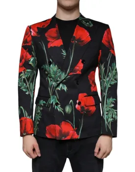 Black Floral Double Breasted Dress Blazer