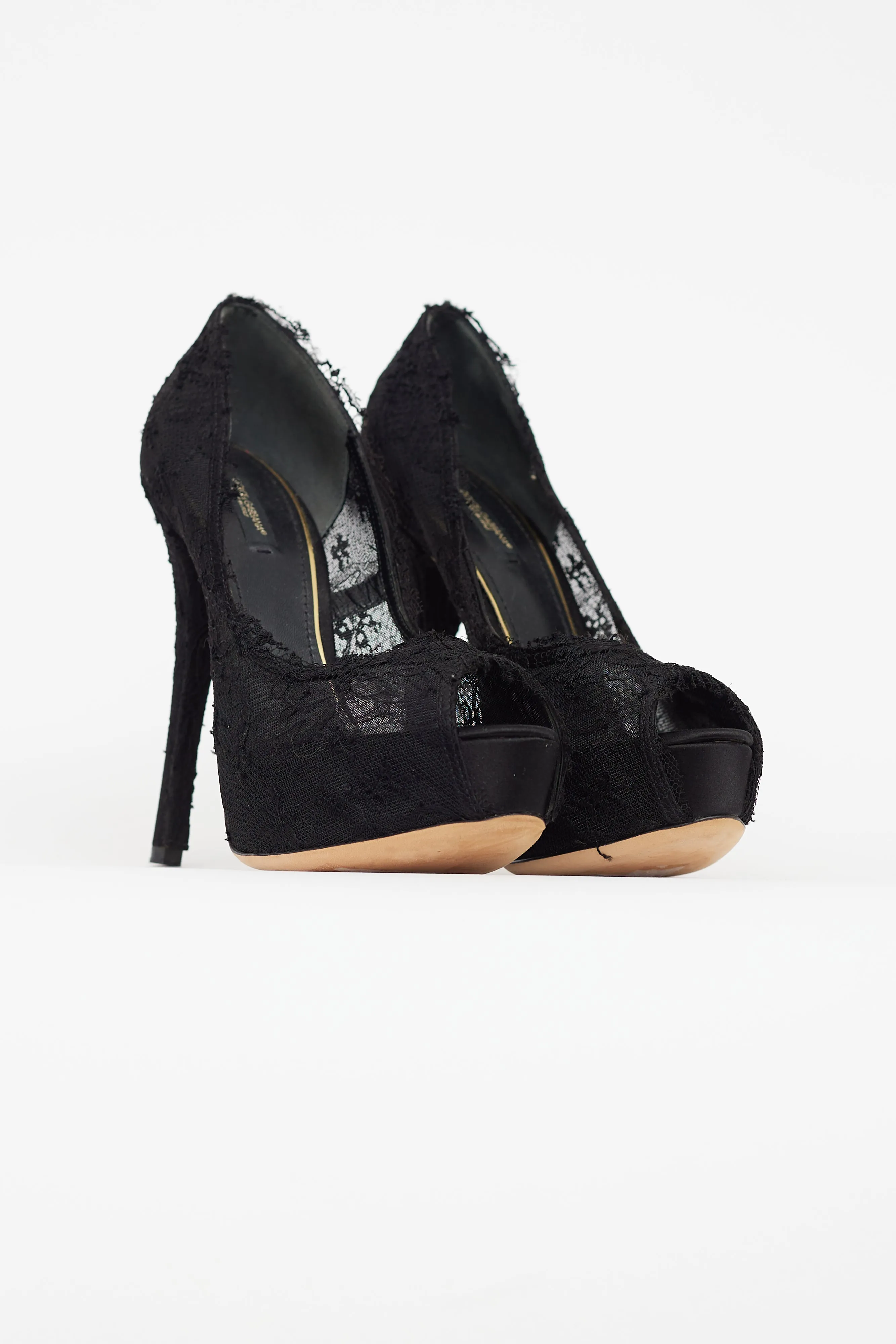 Black Floral Lace Platform Heel