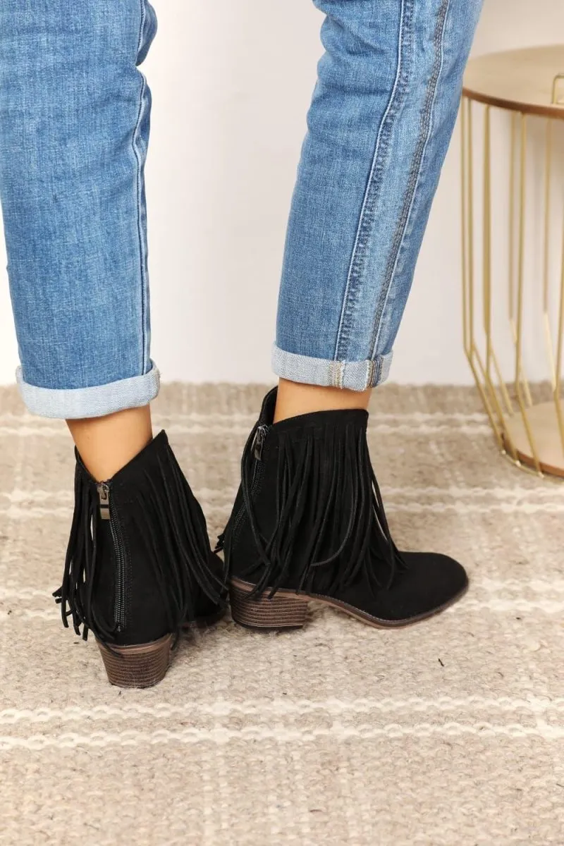 Black Fringy Cowgirl Western Ankle Boots