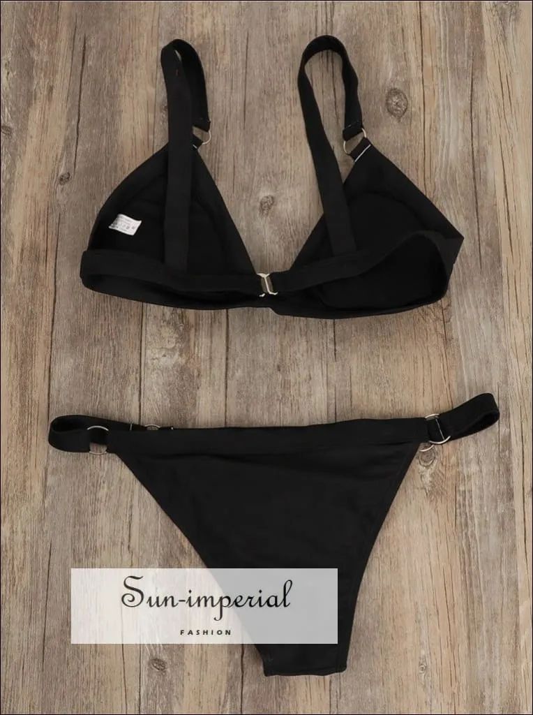 Black Gold Ring Bikini Split Swimsuit Women Swimwear 2 Piece Set V-neck Low Waist Bikini