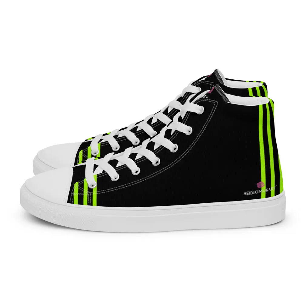 Black Green Striped Men's Sneakers, Vertical Stripes Premium High Top Tennis Shoes For Men