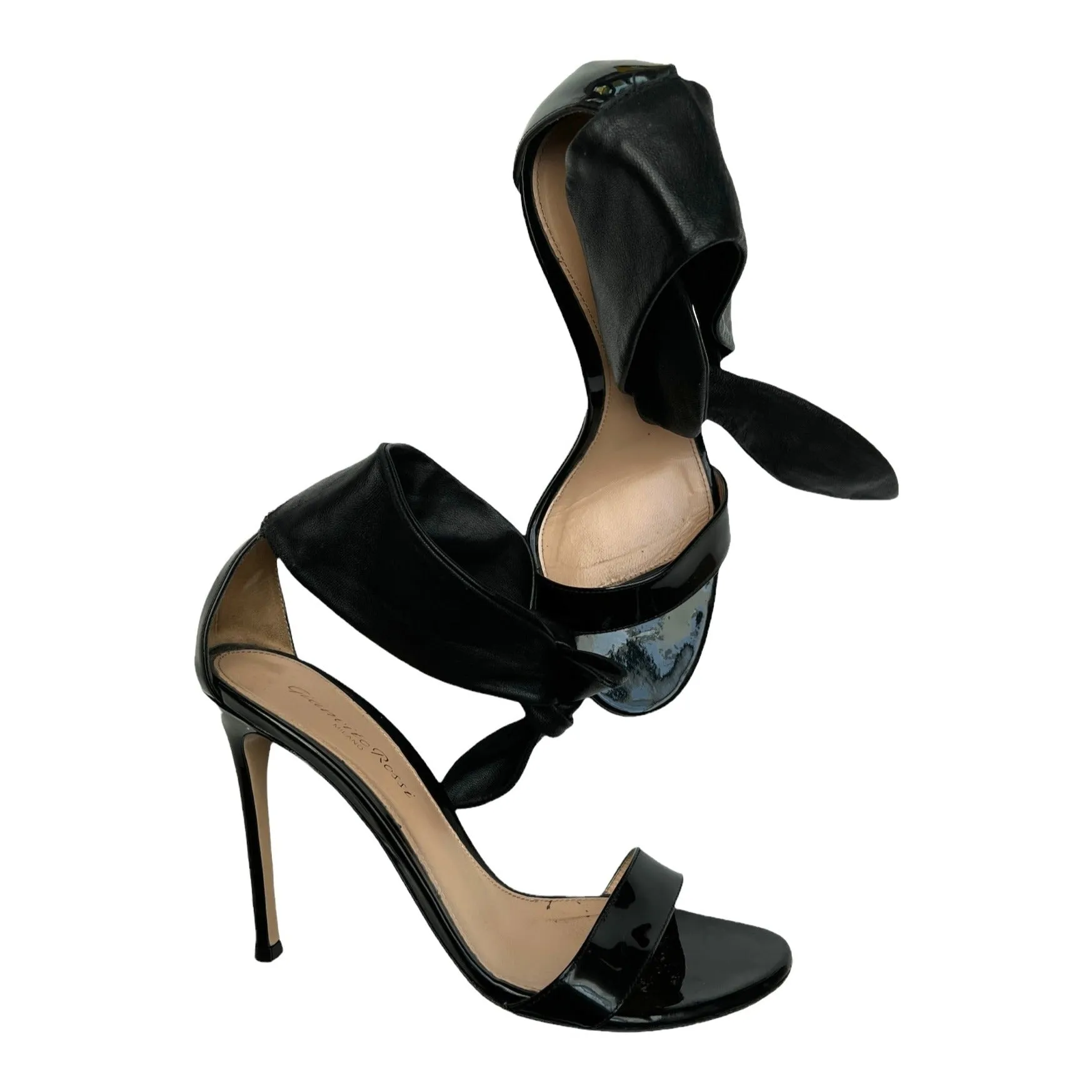 Black Heels with Leather Ankle Bow - 7