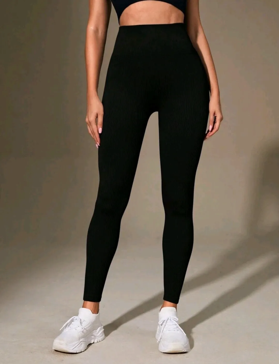 Black High Waisted Ribbed Leggings