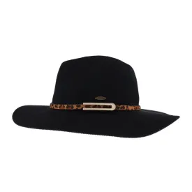 Black Knit Leopard Buckle Band C.C Panama Hat